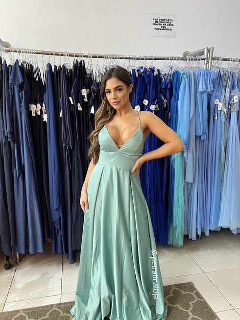 vestido alcinha com decote fenda liso VESTIDO DE FESTA PETRA FINA